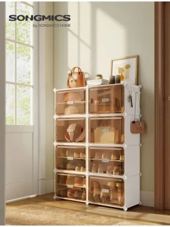 Schuhschrank in Weiß/ Hellbraun - (B)95 x (H)125,5 x (T)32 cm