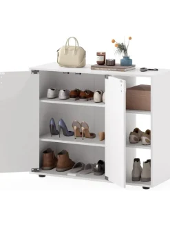 Schuhschrank mit 2 Türen 80 x 31 x 64,5 cm in Weiß