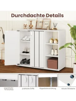 Schuhschrank mit 2 Türen 80 x 31 x 64,5 cm in Weiß