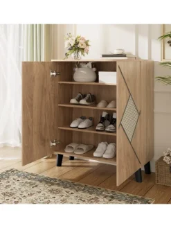 Schuhschrank mit Stauraum und Dekorativem Rattanmuster