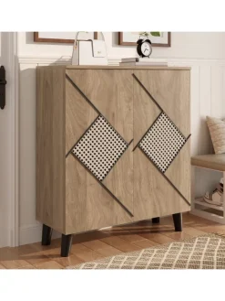 Schuhschrank mit Stauraum und Dekorativem Rattanmuster