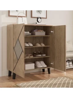 Schuhschrank mit Stauraum und Dekorativem Rattanmuster