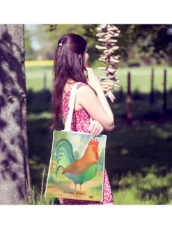 Schultertasche Hahn Korn Design ohne Spruch in Weiß