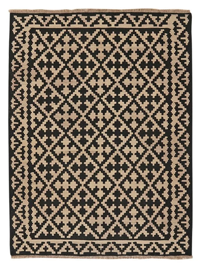 Schurwoll-Teppich in Creme/ Schwarz