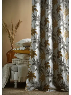 Ösengardine "Amazonica" in Senf/ Hellbraun/ Weiß - (L)260 x (B)140 cm