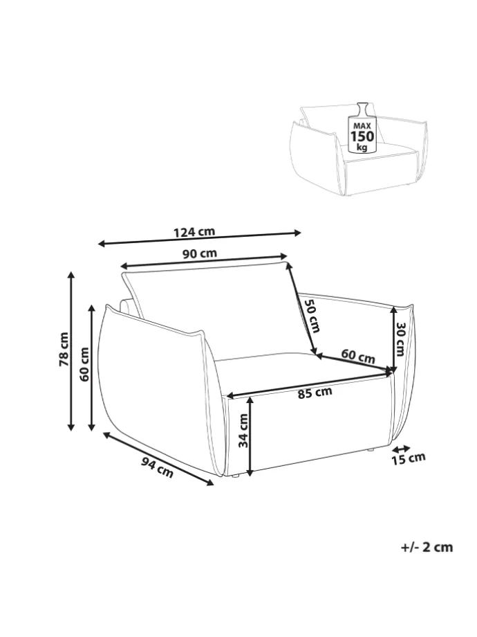 Sessel KUNES in Beige - (W) 124 x (H) 78 x (L) 94 cm