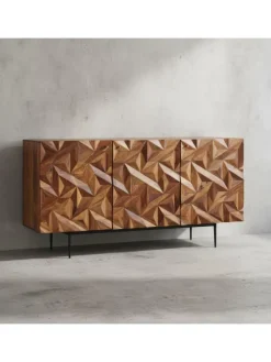 Sideboard "Metallux", Sheesham-Holz, 3D-Oberfläche, Braun, Modern