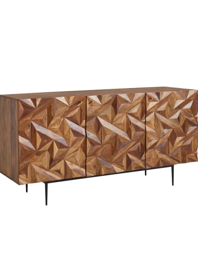 Sideboard "Metallux", Sheesham-Holz, 3D-Oberfläche, Braun, Modern