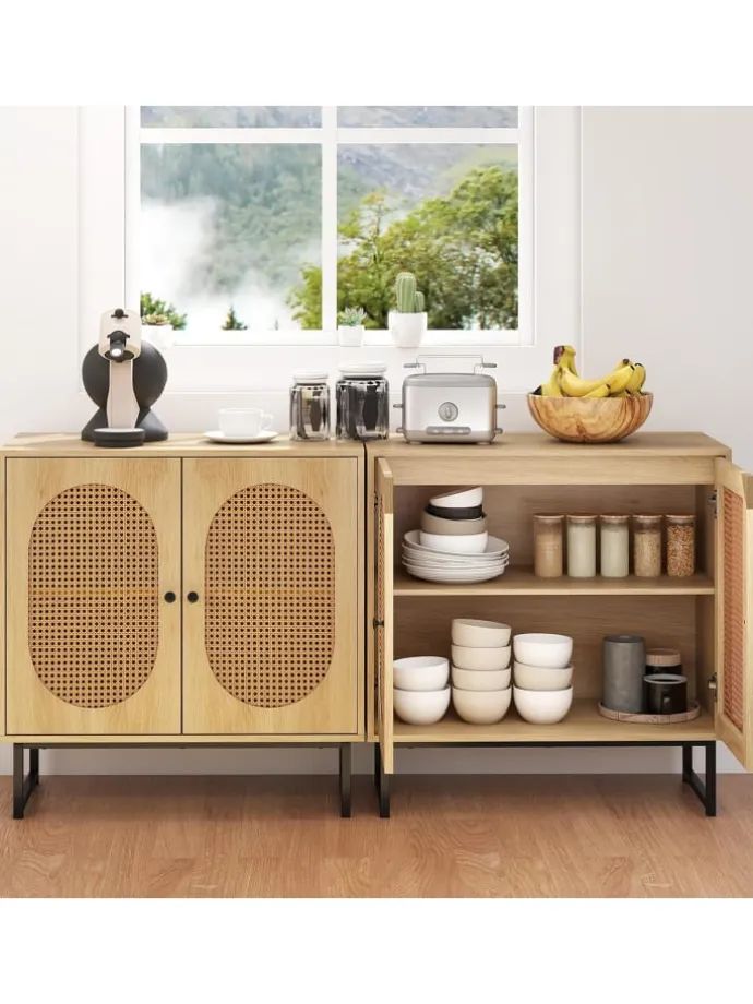 Sideboard mit 2 Rattantüren in Hellbraun