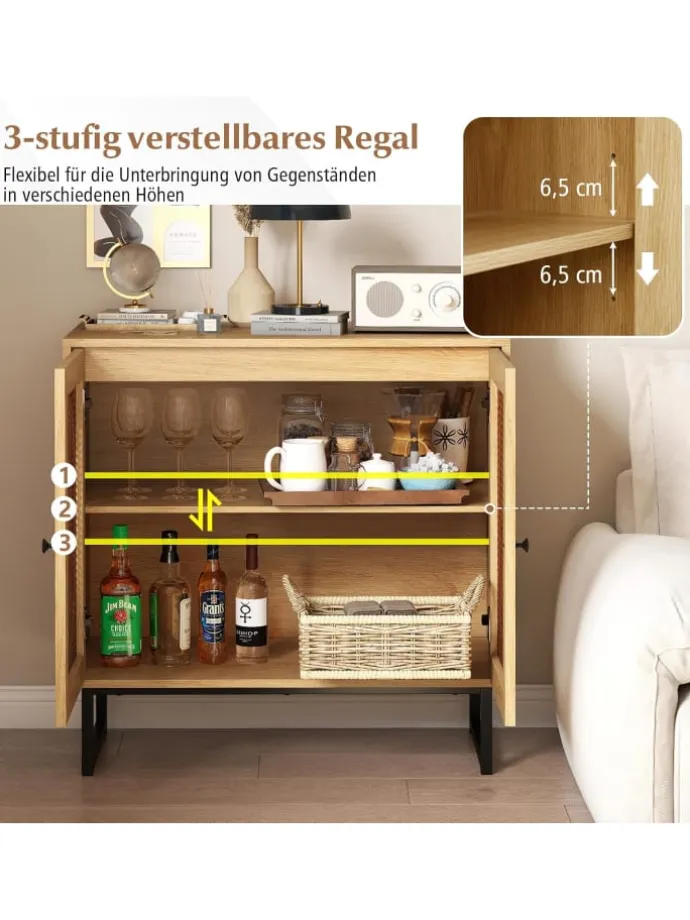 Sideboard mit 2 Rattantüren in Hellbraun