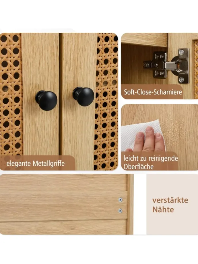 Sideboard mit 2 Rattantüren in Hellbraun