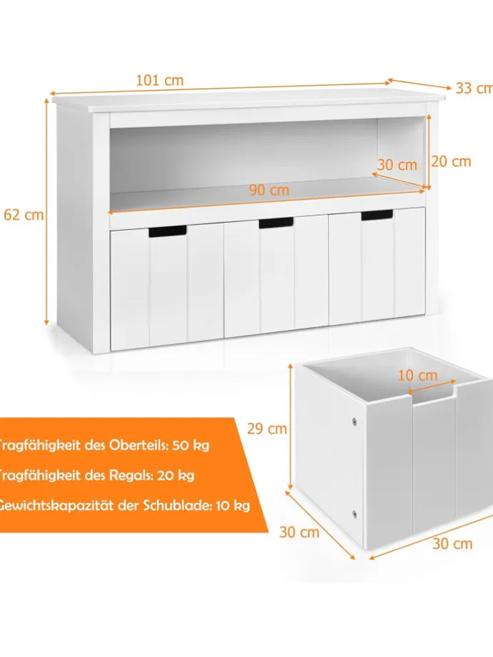 Sideboard mit 3 Schubladen in Weiß