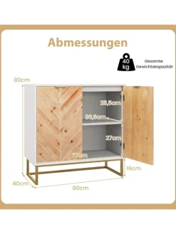 Sideboard mit 2 Türen 80 x 40 x 80 cm in Weiß