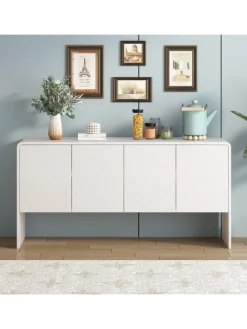 Sideboard mit 4 Türen und Rückstoßvorrichtung in Weiß