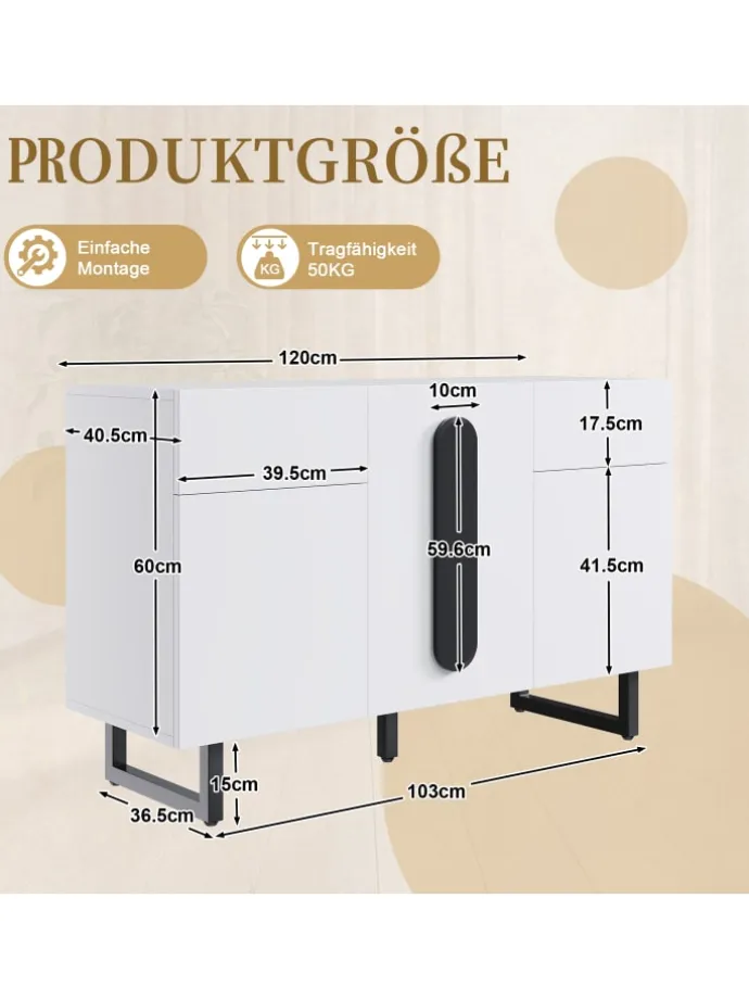 Sideboard mit großem Stauraum, Schubladen & Türen