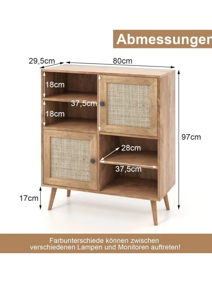 Sideboard Rattan 97cm in Hellbraun