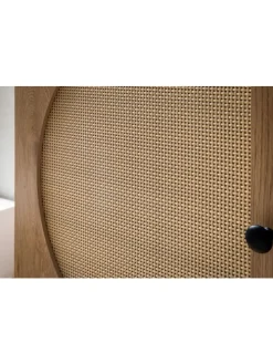 Sideboard 140x80x40 cm Kommode Eiche-Dekor mit Rattan Geflecht