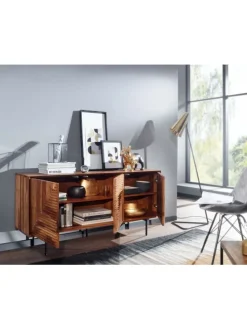 Sideboard 148x72x40 cm Massivholz / Metall Anrichte, Kommode