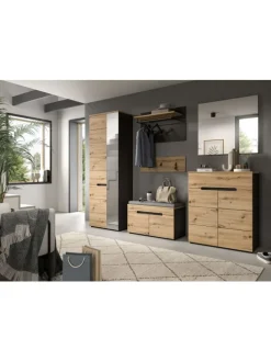 Sitzbank (B/H/T: 80x45x37 cm) in Basalt grau und Artisan Nachbildung