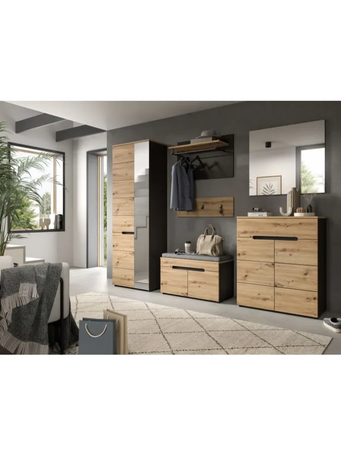 Sitzbank (B/H/T: 80x45x37 cm) in Basalt grau und Artisan Nachbildung