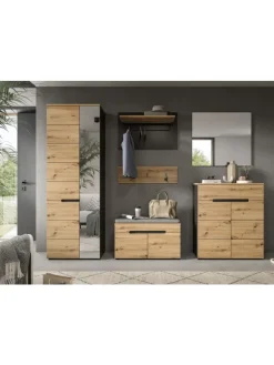 Sitzbank (B/H/T: 80x45x37 cm) in Basalt grau und Artisan Nachbildung