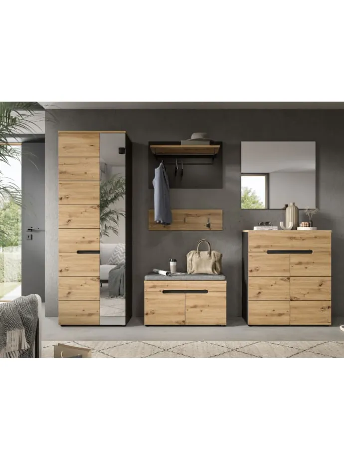 Sitzbank (B/H/T: 80x45x37 cm) in Basalt grau und Artisan Nachbildung