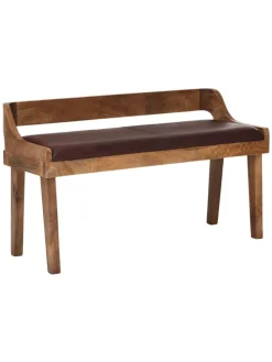 Sitzbank | Echtleder/Holz, 108x63x43cm, Rückenlehne