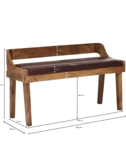 Sitzbank | Echtleder/Holz, 108x63x43cm, Rückenlehne