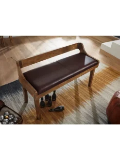 Sitzbank | Echtleder/Holz, 108x63x43cm, Rückenlehne