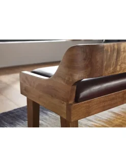 Sitzbank | Echtleder/Holz, 108x63x43cm, Rückenlehne