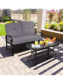 2-Sitzer Gartenbank mit Tisch in Grau