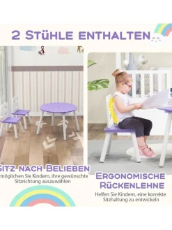 Sitzgruppe 3 tlg. Set ab 3 Jahren mit Kiefernholzbeinen in Lila