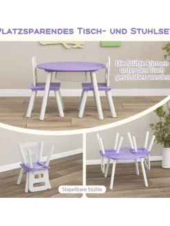 Sitzgruppe 3 tlg. Set ab 3 Jahren mit Kiefernholzbeinen in Lila