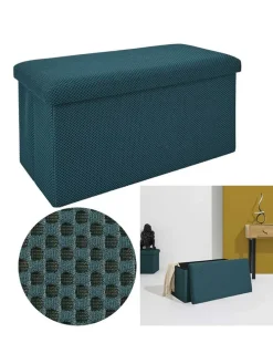 Sitztruhe "Atome" in Petrol - (B)77 x (H)38 x (T)38 cm