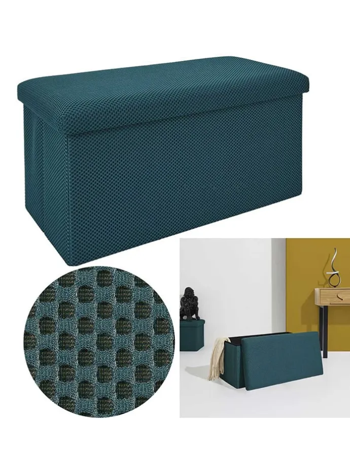 Sitztruhe "Atome" in Petrol - (B)77 x (H)38 x (T)38 cm