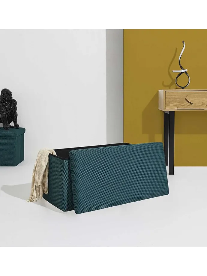 Sitztruhe "Atome" in Petrol - (B)77 x (H)38 x (T)38 cm