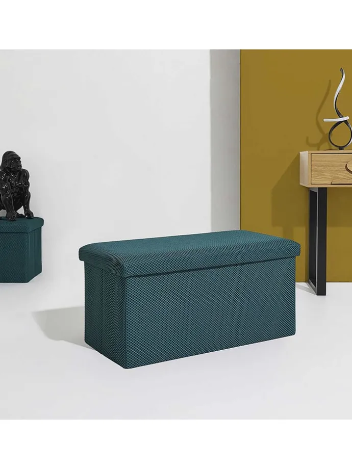 Sitztruhe "Atome" in Petrol - (B)77 x (H)38 x (T)38 cm