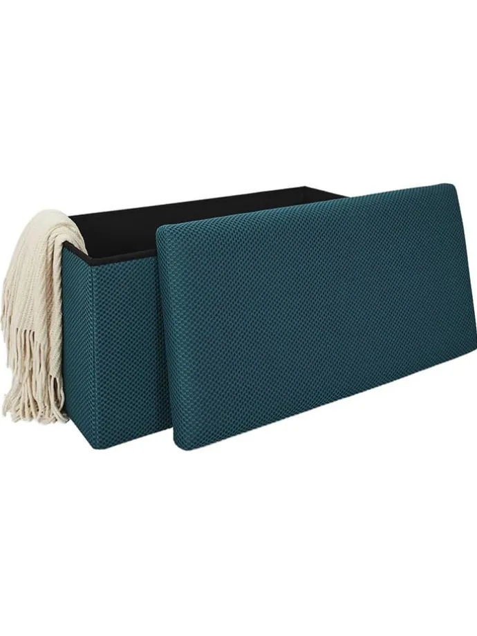 Sitztruhe "Atome" in Petrol - (B)77 x (H)38 x (T)38 cm