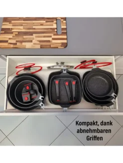 SMART Pfannen-Set 3-teilig, abnehmbarer Griff in Rubin rot