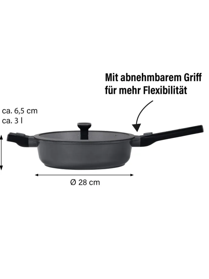 SMART Schmorpfanne 28 cm, abnehmbarer Griff | mit Deckel in Anthrazit