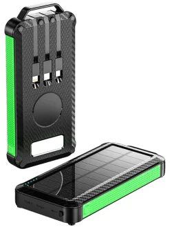 Solar-Powerbank in Schwarz/ Grün - 20.000 mAh