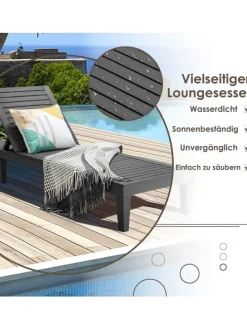 Sonnenliege 190 cm verstellbar in Schwarz
