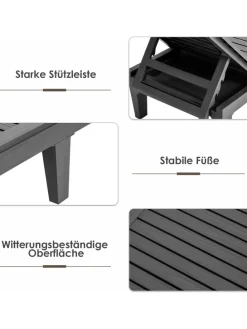 Sonnenliege 190 cm verstellbar in Schwarz