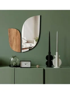 Spiegel in Silber/ Hellbraun - (B)43 x (H)50 cm