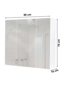 Spiegelschrank B19b mit 6 Regalböden, Weiß