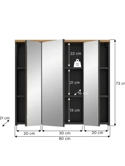Spiegelschrank in Basalt grau/Artisan Eiche - (B) 80 x (H) 73 x (T) 21