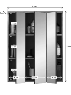 Spiegelschrank in Nox Oak Nachbildung/Spiegelglas - (B) 60 x (H) 77 x (T) 18