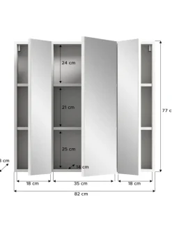 Spiegelschrank in weiß Melamin/weiß hochglanz - (B) 82 x (H) 77 x (T) 18