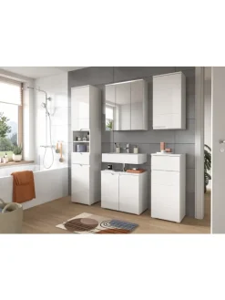 Spiegelschrank in weiß/weiß hochglanz - (B) 63 x (H) 73 x (T) 21