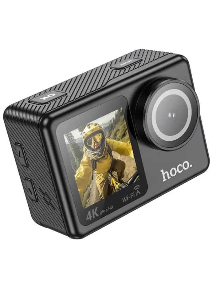 Sportkamera mit zwei Bildschirmen schwarz in Schwarz